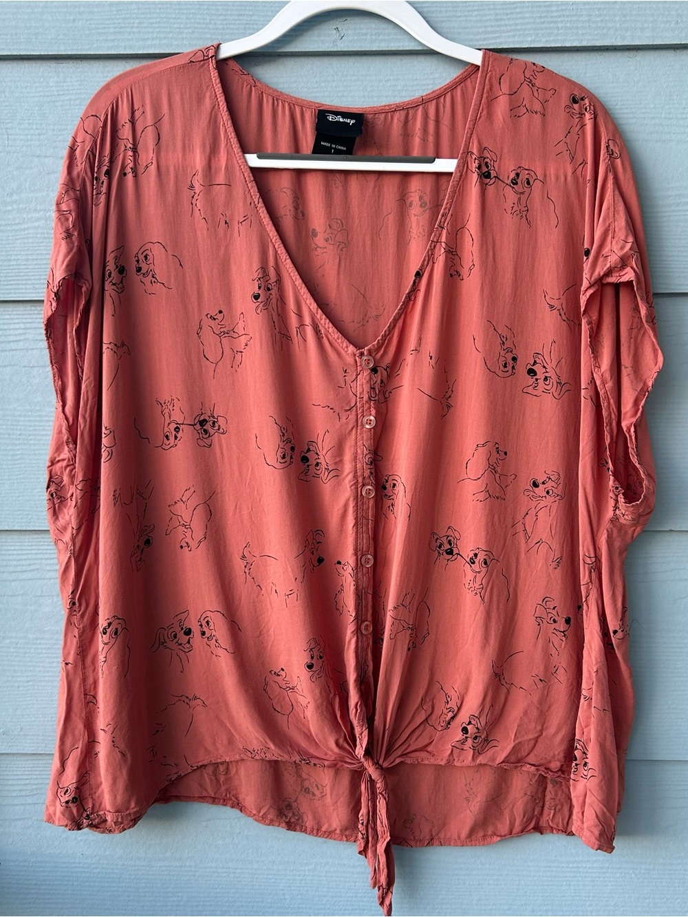 Disney Women’s Orange Rusty Button-Front Tie-Hem Blouse
